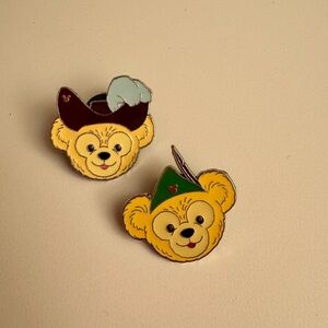 Disney Pins - Set of 2 Duffy Bear in Hats Peter Pan and Captain Hook Pins 2013